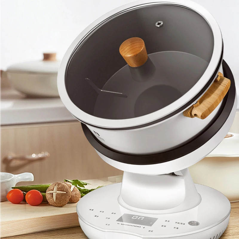 220V Automatic Rotary Cooking Machine Multi-function Electric Stir Frying Pot Non-Stick Smart Stirring Wok Rice Cooker