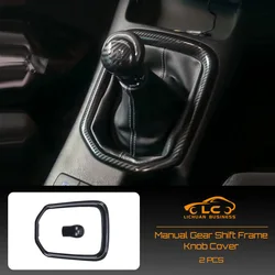 2pcs Manual Gear Shift Frame Knob Cover Carbon Fiber Color Bamboo Grain for Toyota Hilux Revo Conquest 2015 -2021