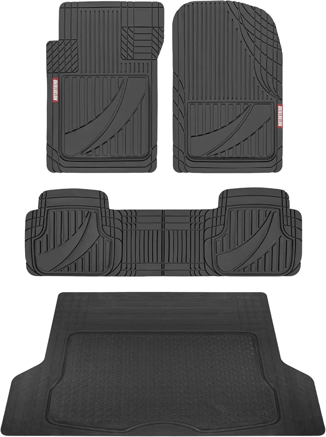 

Universal All Weather Heavy Duty Rubber Car Floor Mats & SUV Cargo Liner Full Set - Trim to Fit, Waterproof, Non-Slip