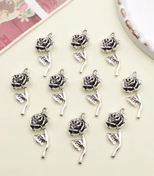 20pcs Of Alloy Rose Flower Pendant Earrings Small Pendant Diy Bracelet Necklace Luggage Clothing Jewelry Accessories