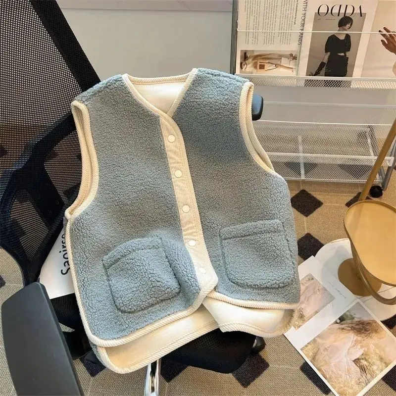 

Zoki милый повседневный жилет из искусственного ягненка, женская мода M-3XL, свободная корейская куртка, жилет на осень-зиму, теплый женский простой дизайн, шикарный топ