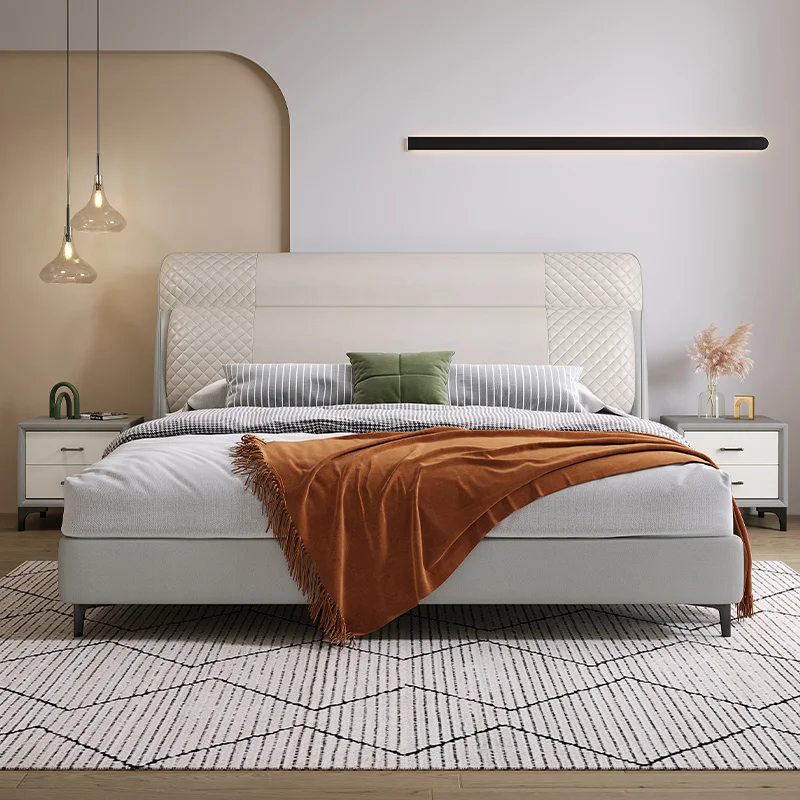 

The product can be customized.Modern minimalist and washable technology fabric solid wood bed, 1.8m master bedroom