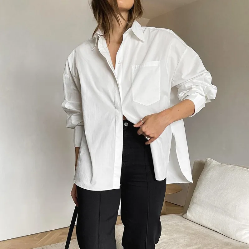 

Autumn 2023 Long Sleeve Loose White Shirt Women Casual Fashion Elegant Blouse Women Lapel Office Lady Tops Buttons Blouses 28679