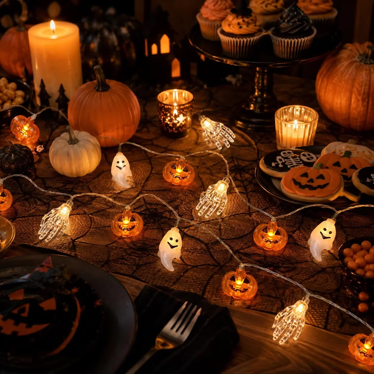 Halloween Skeleton Hand LED String Lights Outdoor Pathway Walkway Lighting Waterproof Decorative Garden Ornament Lamp Decor