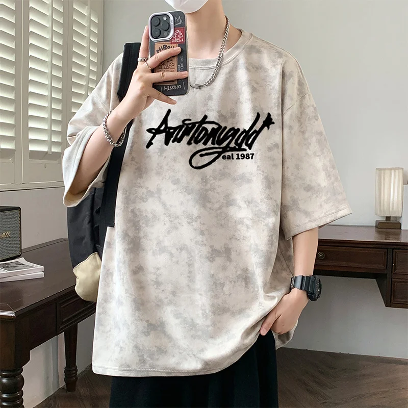 

Men's Outdoor Running Fitness Trendy Printed Short Sleeve T-shirt Fashionable Loose Breathable Sports and Leisure T-shirt