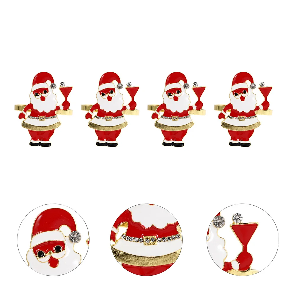 

4Pcs Xmas Santa Claus Napkin Buckles Christmas Napkin Rings Red Dining Table Accessories Party Decor Xmas Dining Table Decors