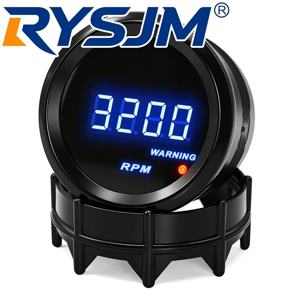 0-9999RPM 52MM Tachometer for Universal Car RPM Meter Gauge Petrol Engine Digital LED Display Smoke Lens Blue Light 12V DC