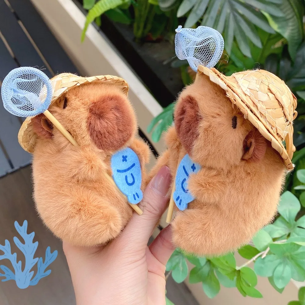 

Catch Fish Plush Capybara Bag Pendant Stuffed Doll Fishing Net Plush Capybara Key Ring Funny PP Cotton Cartoon Animal Keychain