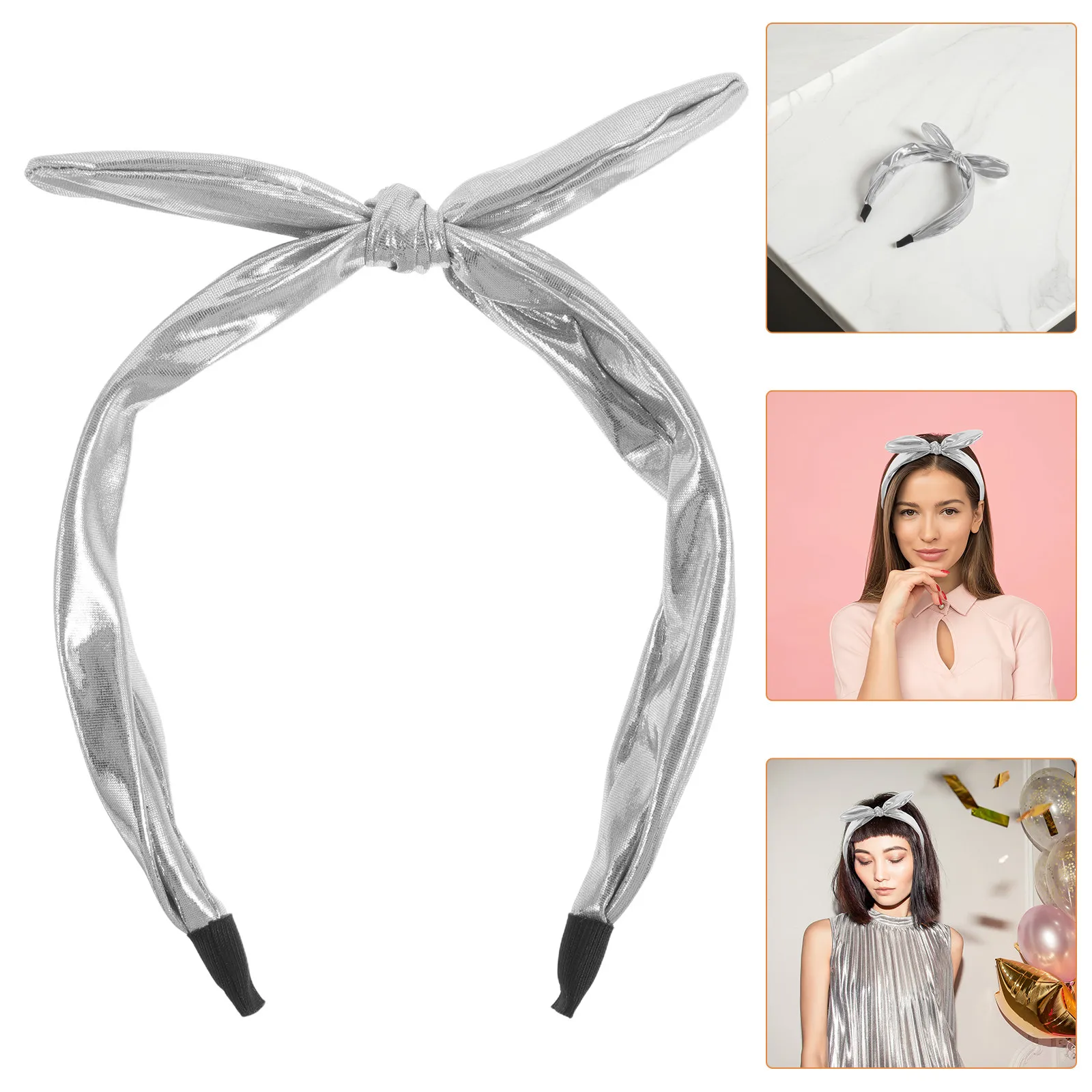 Shiny Metallic Bow Headband Wide Glitter Knotted Hairband Elegant Feminine Fashion Accessory for Women Birthday Wedding