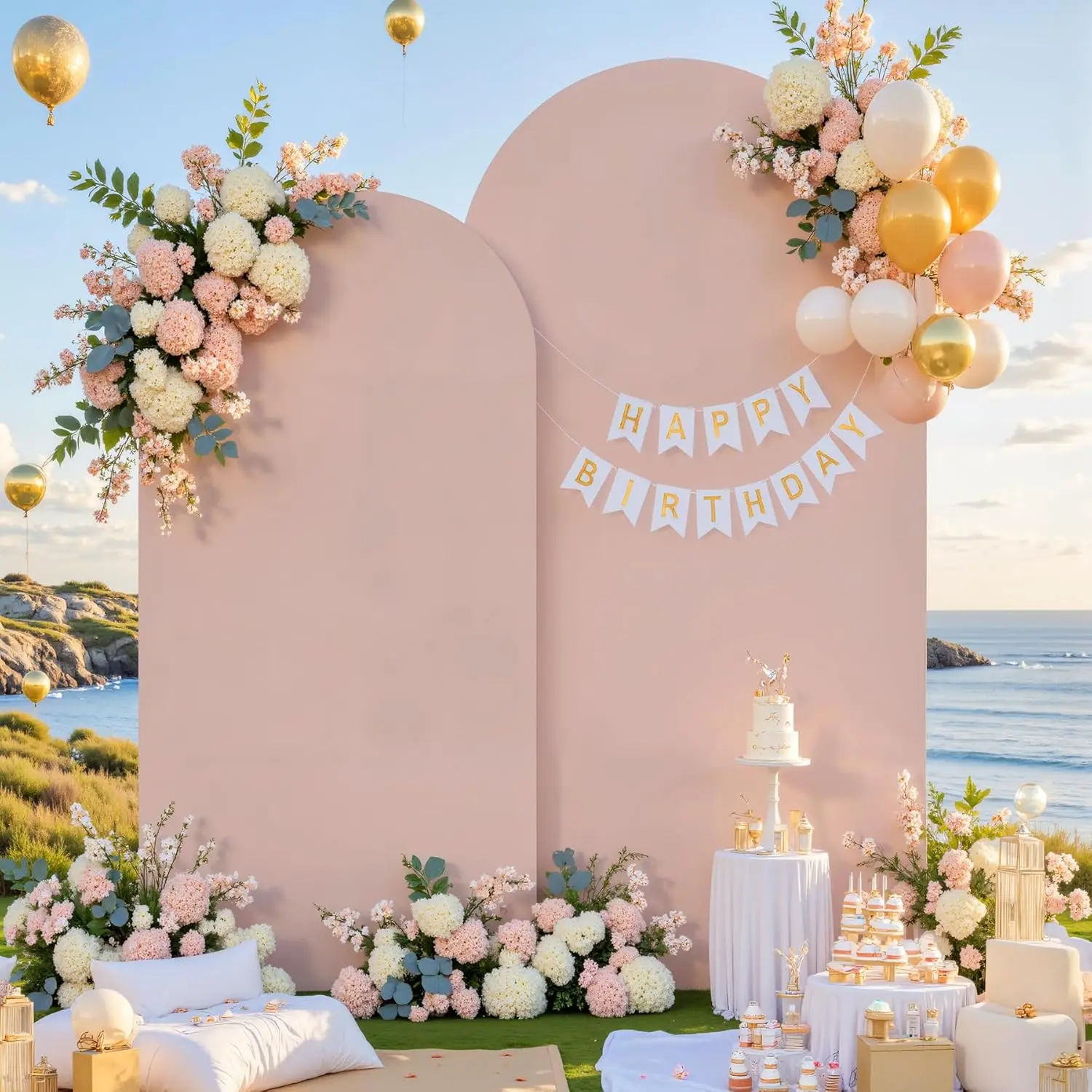Custom 2-sided Nude Color Backdrop Women Girl Birthday Cake Table Background Wedding Baby Shower Chiara Arch Cover Supplies Prop
