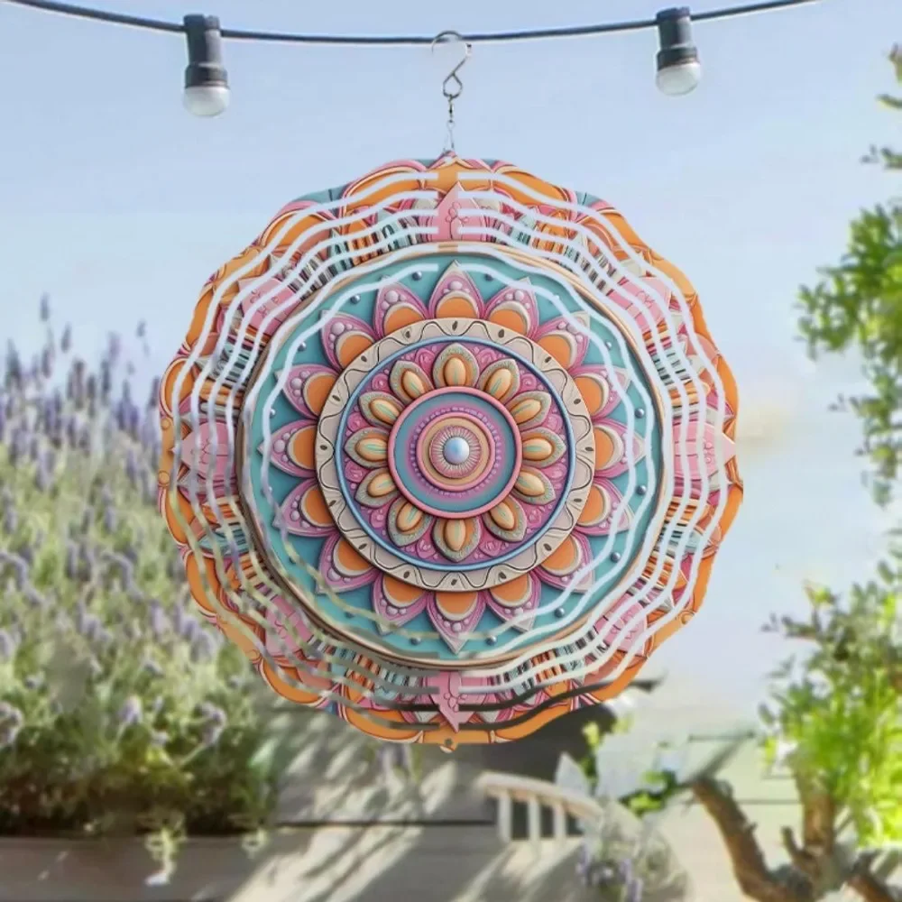 CIFBUY Mandala Windspiel Metall 3D Spinner 360 °   Drehbarer Haken für die Gartendekoration im Freien