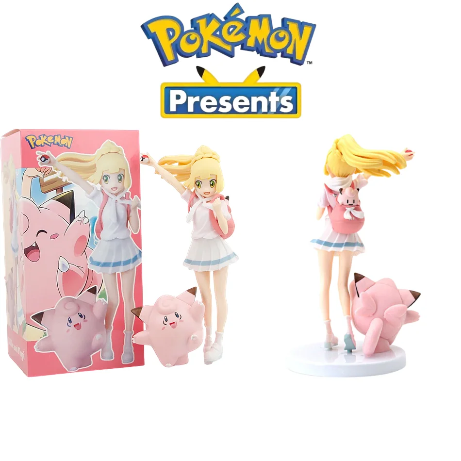 Figura de acción de anime de 19 cm de Lillie de Pokémon con Clefairy