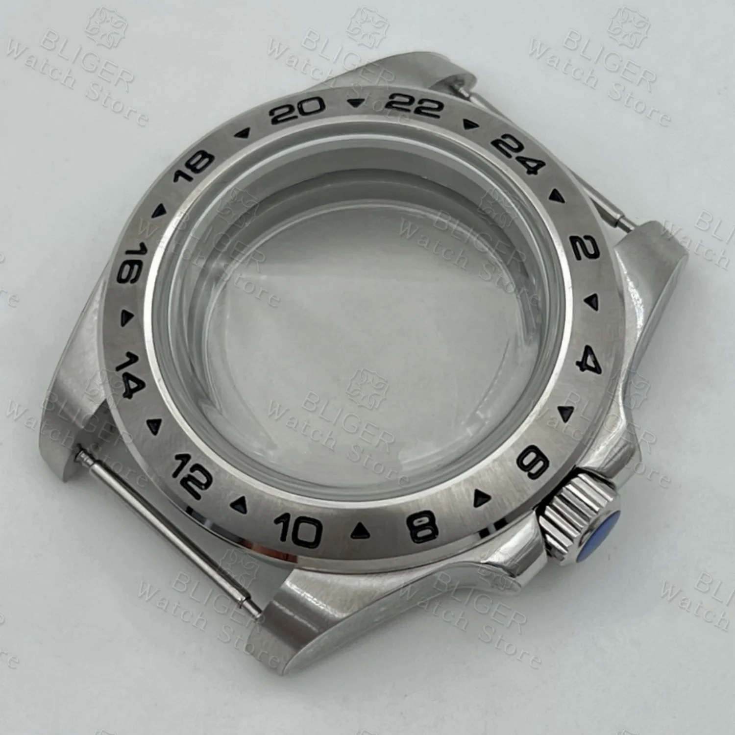 40mm Explorer 2 시계 케이스 스테인레스 스틸 24시간 고정 베젤 돔 유리 NH34 NH35 NH36 ETA2824 PT5000 무브먼트에 적합