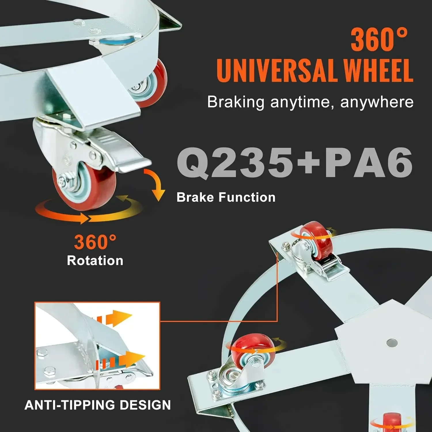 55 Gallon Heavy Duty Drum Dolly, 1250lbs Load Capacity, Barrel Dolly Cart Drum Caddy, Non Tipping Hand Truck Capacity Dollies