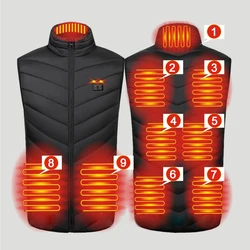 New 9 Places Smart Heating Cotton Vest Men Women Usb Heated Jacket Thermal Clothing Hunting Winter Fashion Windproof Coat 6XL