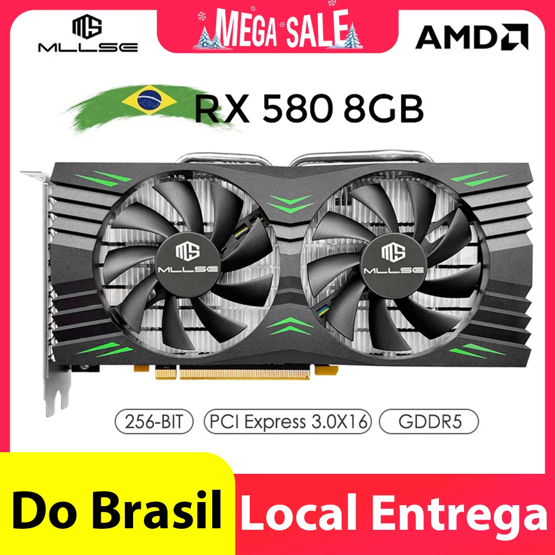 بطاقة رسومات MLLSE Placa de Video AMD Radeon RX 580 8GB GDDR5 128 بت PCIE 3.0 x16 HD DirectX 12 كمبيوتر مكتبي وحدة معالجة الرسومات ألعاب الكمبيوتر