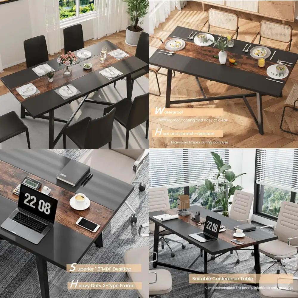 

6-местный деревянный обеденный стол в индустриальном стиле с прочным металлическим каркасом