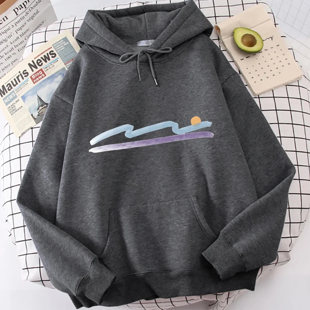 Abstract Wave Sun Hoodie Sweatshirt Artistic Line Pattern Trendy Casual Loose Long Sleeved Fashionable Comfortable Cloth Tops