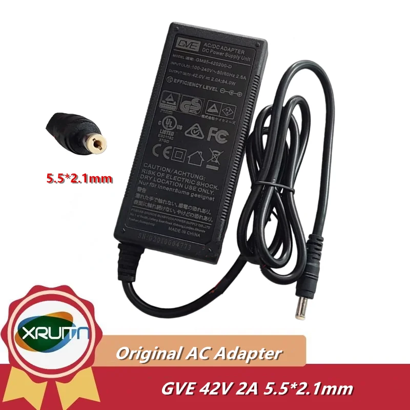 

Оригинальное зарядное устройство GVE GM95-420200-D 42,0 В, 2,0 А, 84,0 Вт, адаптер переменного/постоянного тока, оригинальный блок питания постоянного тока 84 Вт, 42 В, 2 А, 5,5*2,1 мм