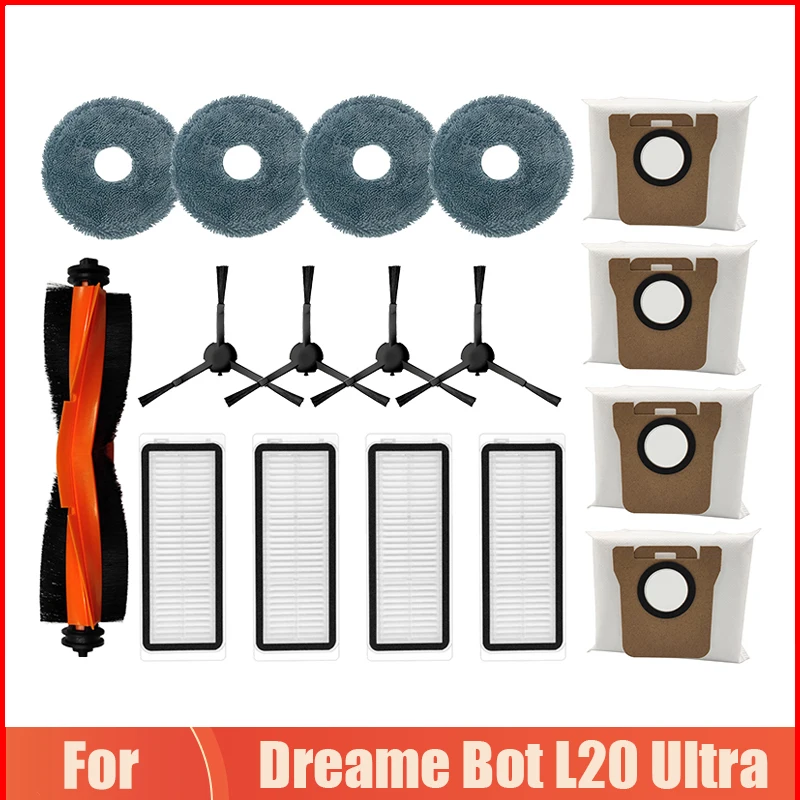 Filtro Hepa para aspiradora Dreame Bot L20 Ultra/L20, accesorios de bolsas de polvo, piezas de aspiradora Ultra completas, cepillo lateral de rodillo