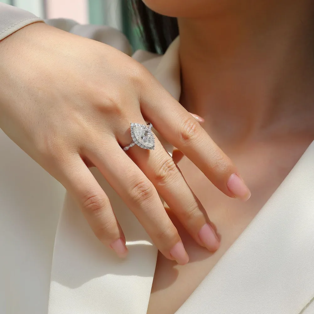 TY 3 Carat Marquise Moissanite Ring 925 Sterling Silver for Women Luxury Engagement Ring Couple Ring VVS1 Fine Jewelry with GRA