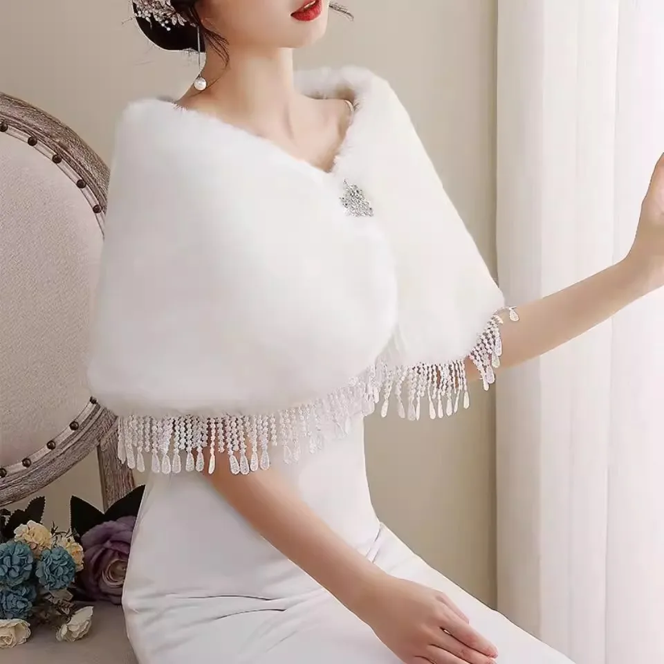 

ww27 shawl cheongsam wedding dress thickened hair cape women's cheongsam outer dress warm fringed shawl