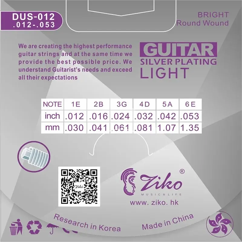 ZIKO DUS 010 011 012 Acoustic Guitar Strings Hexagon Carbon Steel Core Silver Plating Musical Instruments Accessories Parts