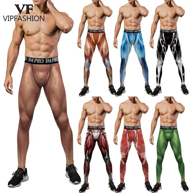 VIP FASHION Compression Tights Men Muscle Print Pants Running Workout Fitness Trousers Bodybuilding Jogging Cosplay Clothing