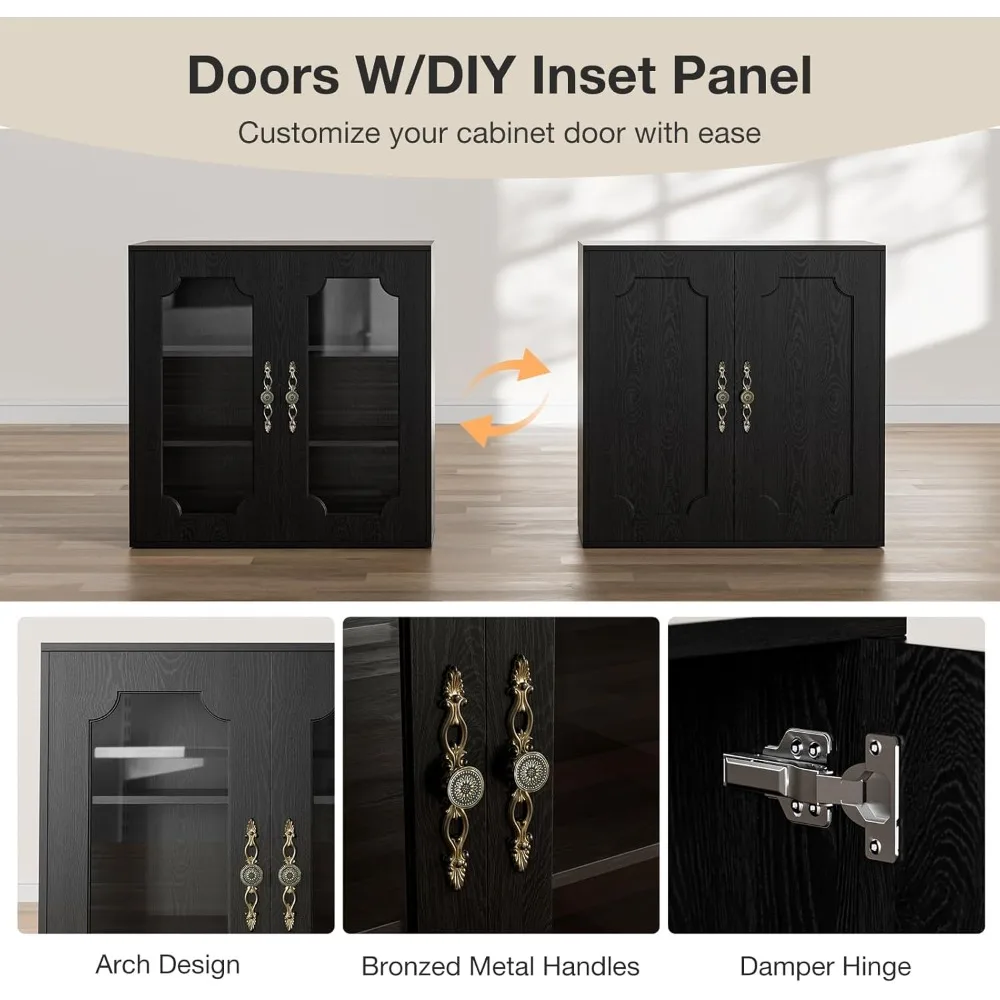 Mueble para cafetería con estantes ajustables, mueble para licores con textura de madera, aparador moderno para buffet.