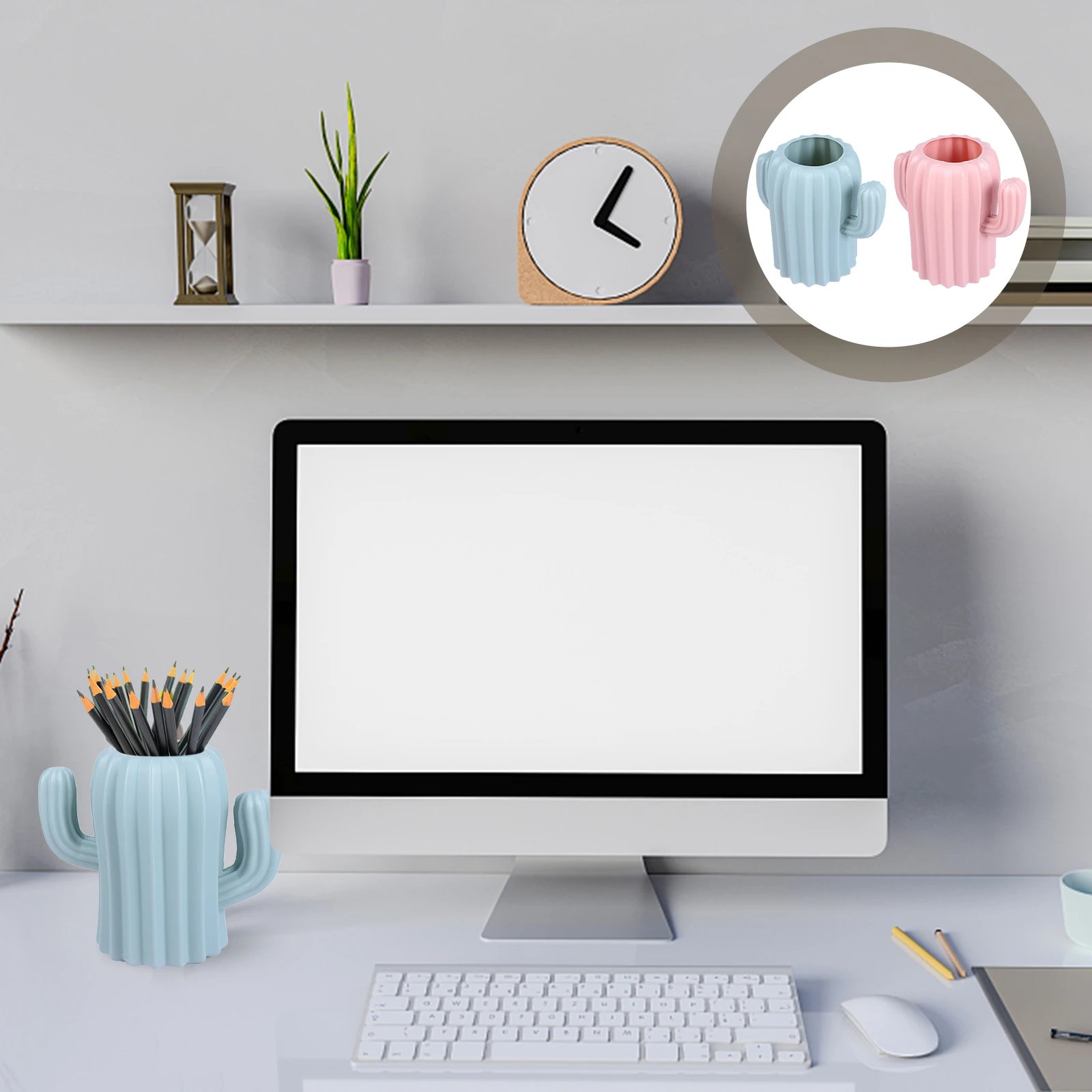 

Cactus Pen Holder Plastic Cartoon Pencil Cup Large Capacity Storage Jar for Makeup Brush Office Desktop Accessories