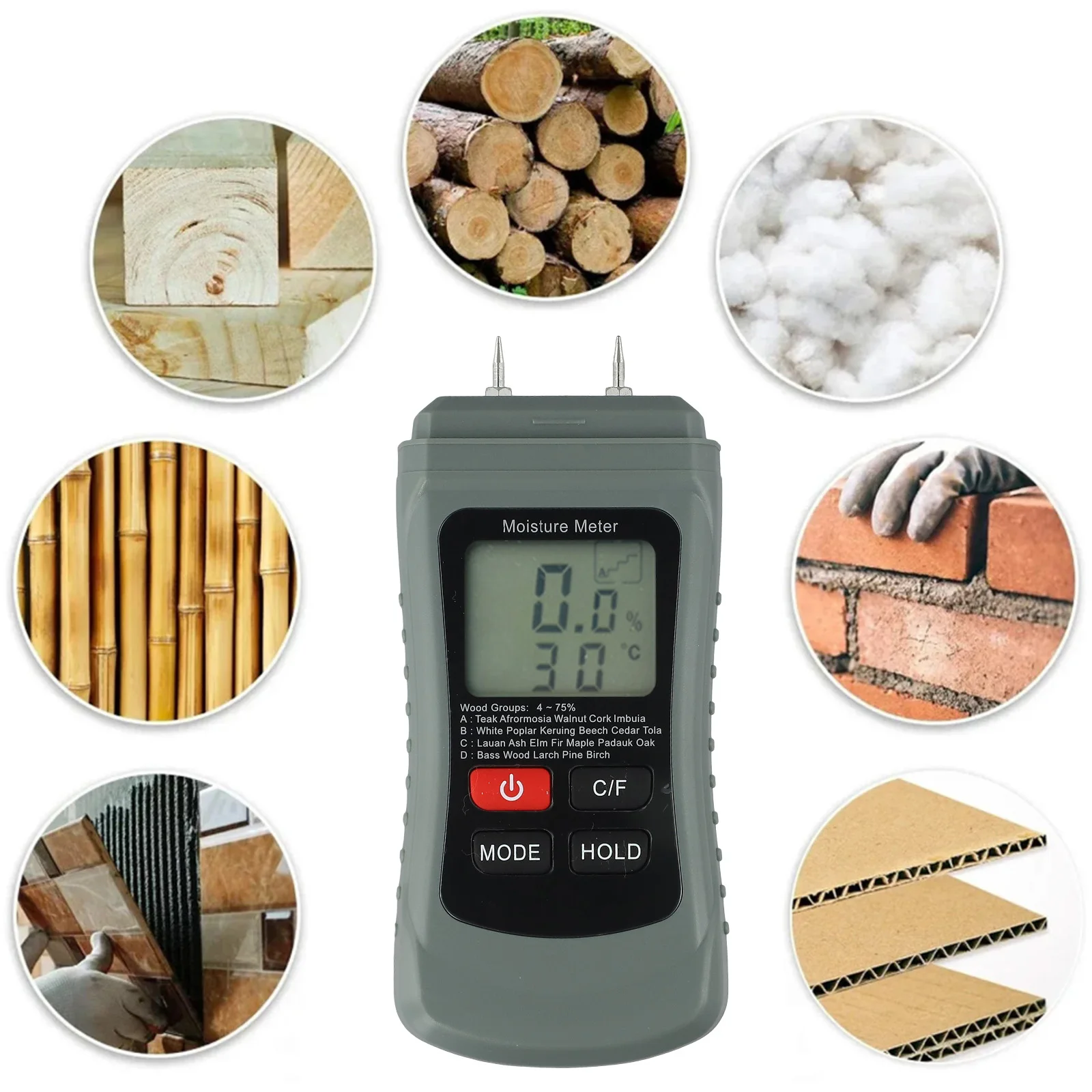 Firewood Meter Humidity Detector Firewood Assessment Auto Power Off HD Backlight Measurement Modes Moisture Content