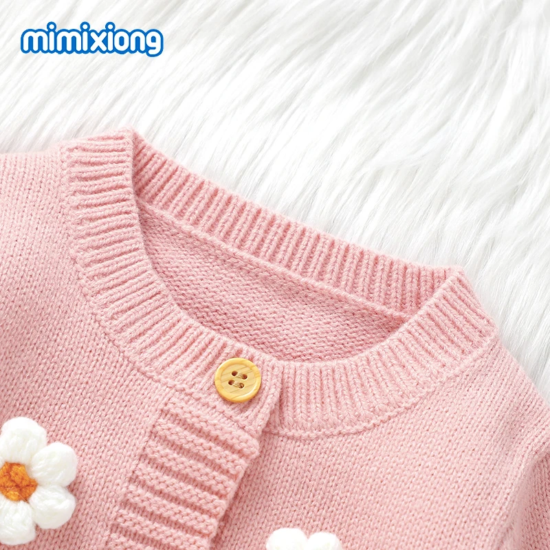 Baby Girls Rompers Knit Spring Pink Long Sleeve Newborn Infant Jumpsuits Playsuits One Piece Toddler Overall Kids Floral Clothes