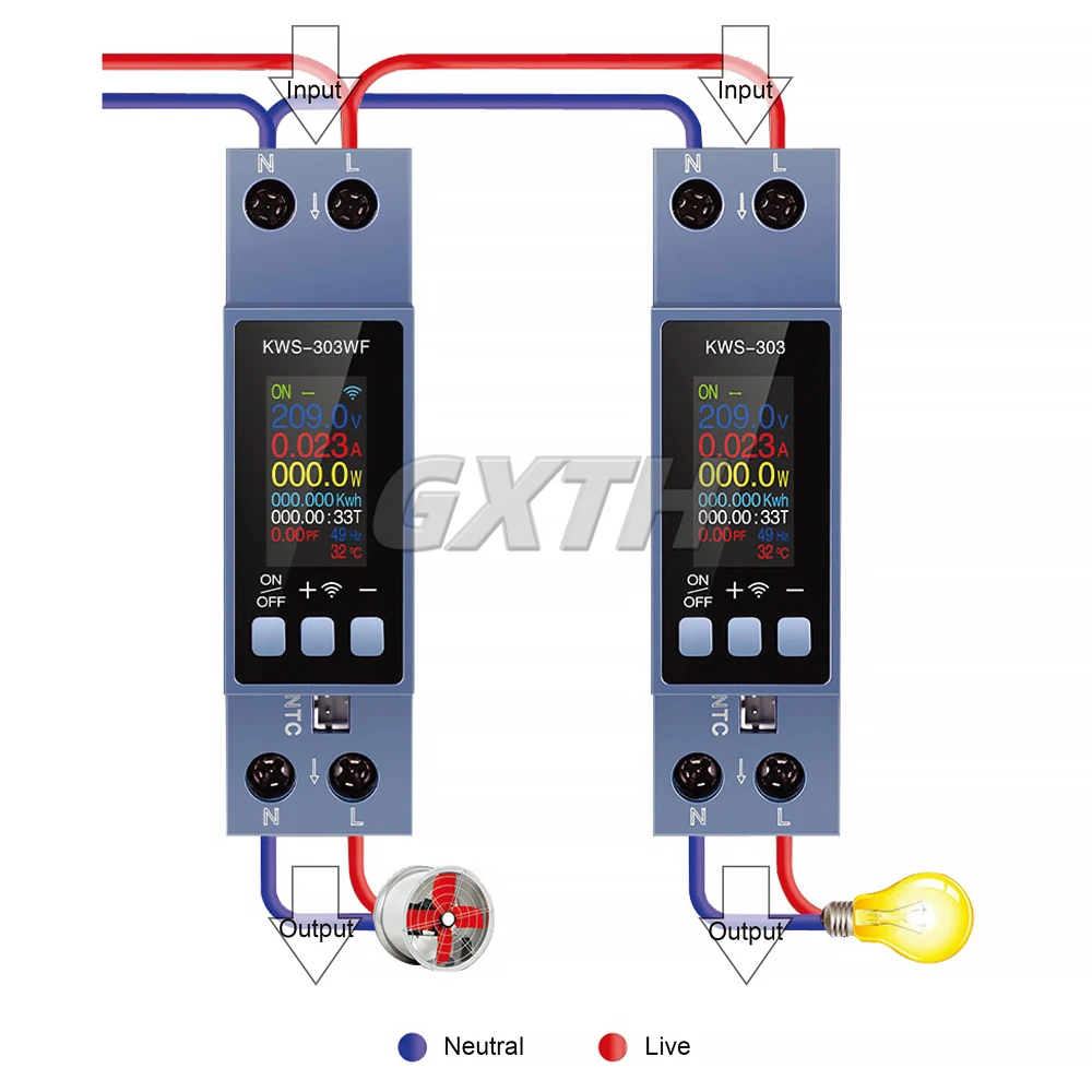 AC85-290V 0-40A 8-in-1 Digital Voltage Ammeter Tuya WIFI Energy Meter Frequency Meter Timer Smart Life Remote Control KWS-303WF