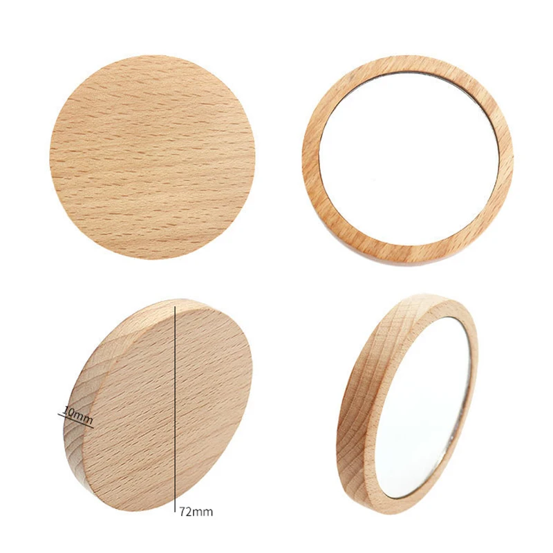 10 Stuks Mini Houten Make-Up Spiegel Draagbare Kleine Ronde Spiegel Student Make-Up Spiegel Vrouwen Cosmetische Spiegel