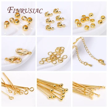 Zubehör für Schmuck Großhandel 18K vergoldeter Karabinerverschluss mit Verlängerungskette, Kugelkopfnadel, Crimpperlen, Perlenspitzen, Biegering