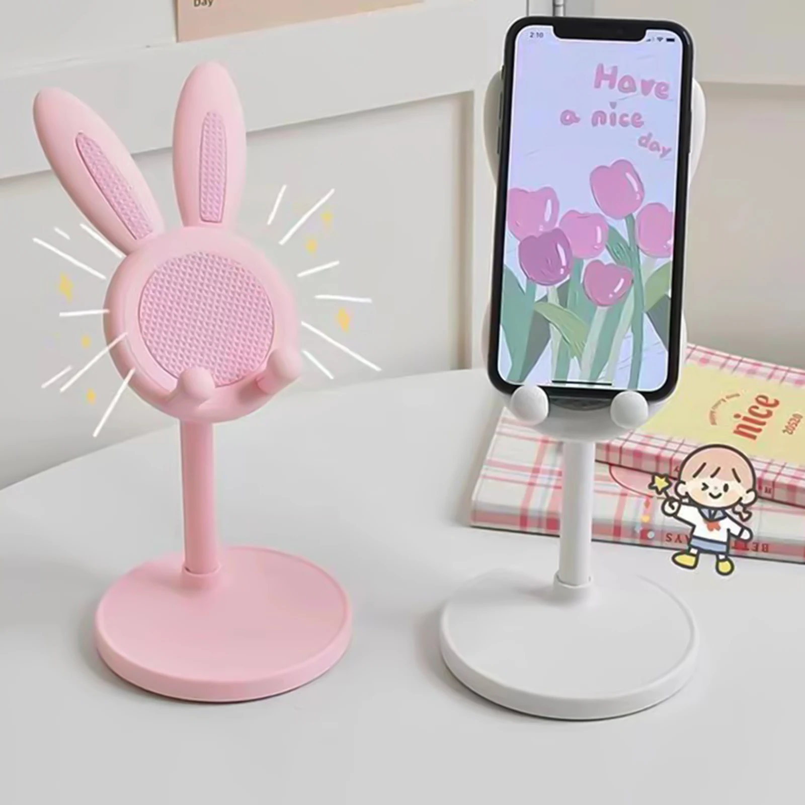 Phone Holder in Cute Bunny Shape Adjustable Mobile Phone Stand Mount Candy Color Lazy Bracket