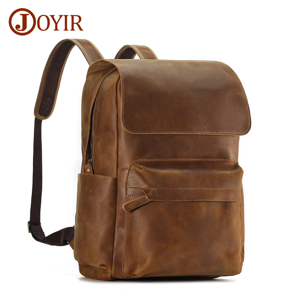 

JOYIR Crazy Horse Leather Men Travel Backpack for Male 15.6" Laptop Computer Backpacks Large Capacity School Business Daypack