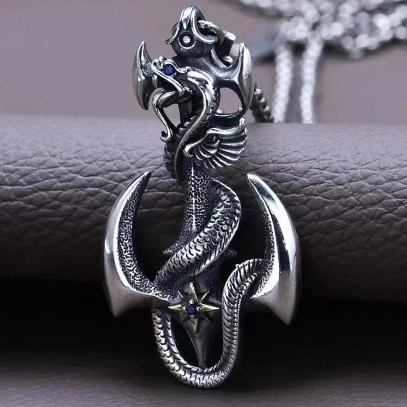 S925 Sterling Silver Charms Pendants for Women Men New Fashion Zodiac Snake Return to Old Ways Punk  Jewelry Wholesale