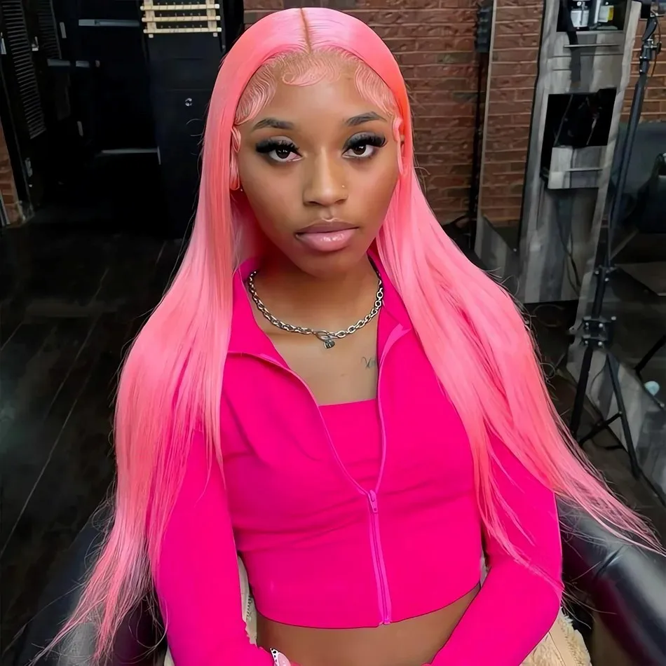 38 Inch Pink Straight Human Hair Wigs 13X6 Hd Lace Frontal Wig 13X4 Human Hair 220 Density Pre Plucked Brazilian Wigs For Women image 2