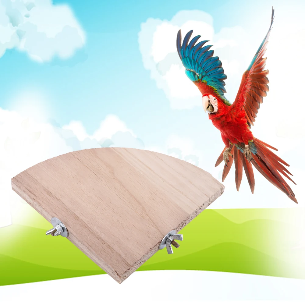 Bird Cage Perch Stand Platform Wooden Fan Shape Parrot Hamster Small Animal Pet Budgie Toy