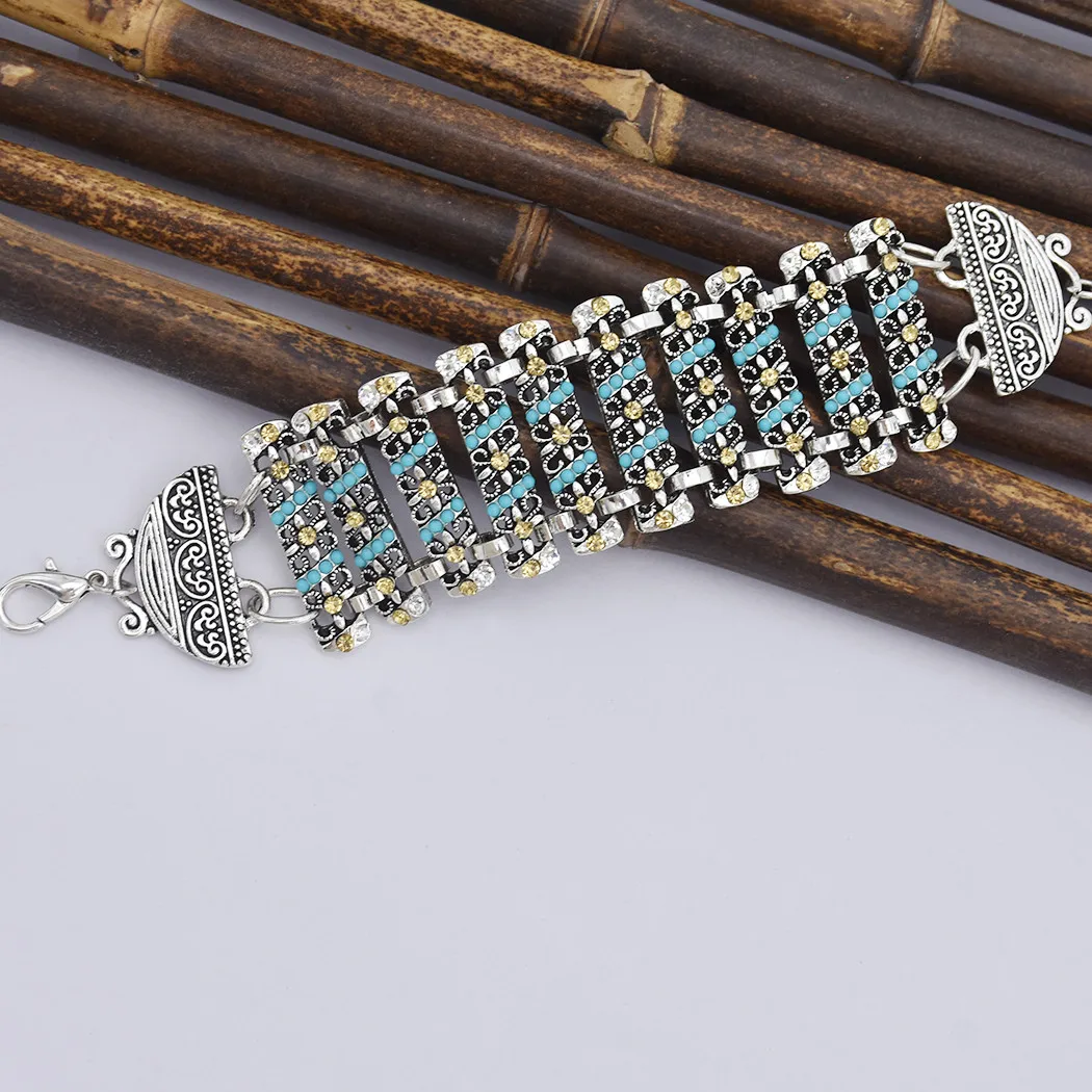 Vintage Finger Bracelet Pulseras Bohemian Gypsy Beach Charm Turkish Coin Pendant Hand Chain Blue Stone Slave Bracelet Bangle