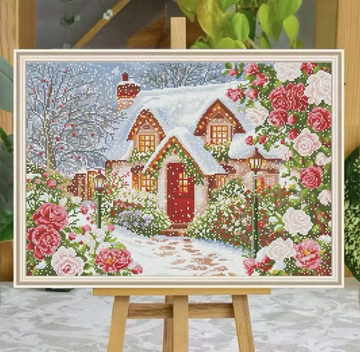 

9ct 78x58cm Snow House Flowers Embroidery DIY Chinese Style Printed Kits Cross Stitch Needlework Home Decor Crafts