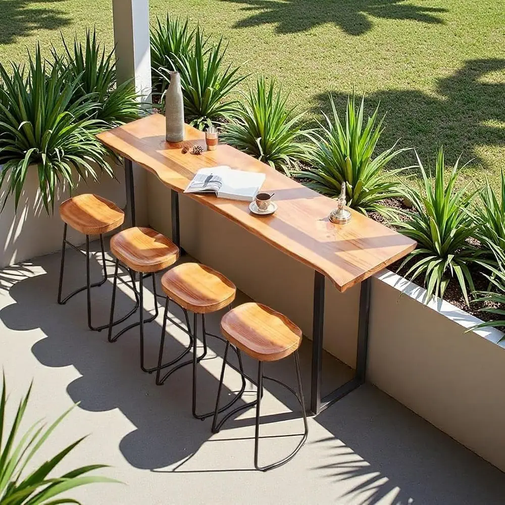 Solid Wood Counter Height Table, Rectangular High Top Pub Table with Metal Frame, Suitable for Bars, Cafes, and Outdoor Spaces (