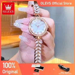 OLEVS Women's Watches Elegant Fashion Original Wristwatch Waterproof Stainless Steel Fish Bone Strap Luminous Hand Diamond Bezel