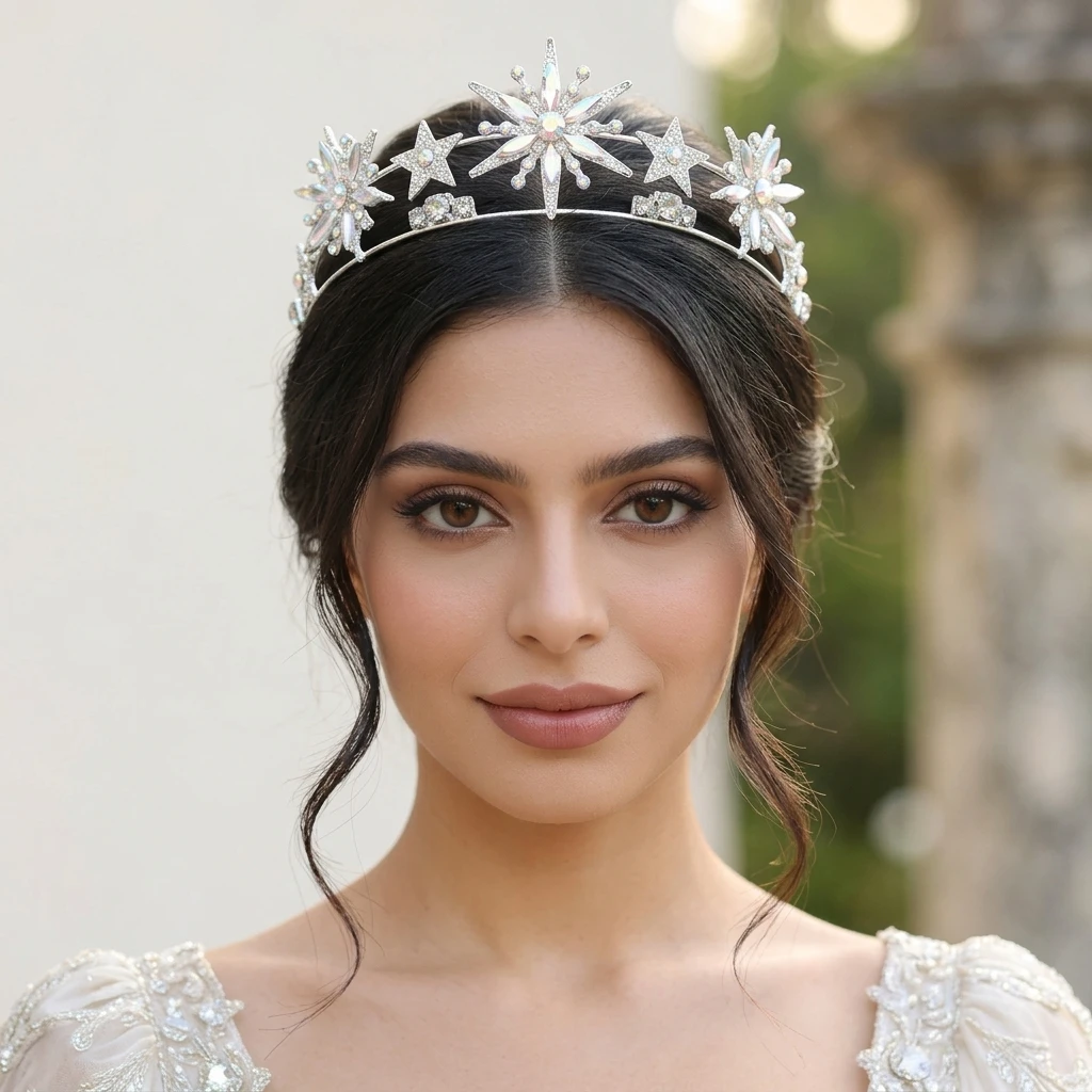 Bridal Tiara Sparkling Double Layer Star Crown Hairband for Wedding Photography Party Proms Elegant Crystal Headpiece Jewelry view 5