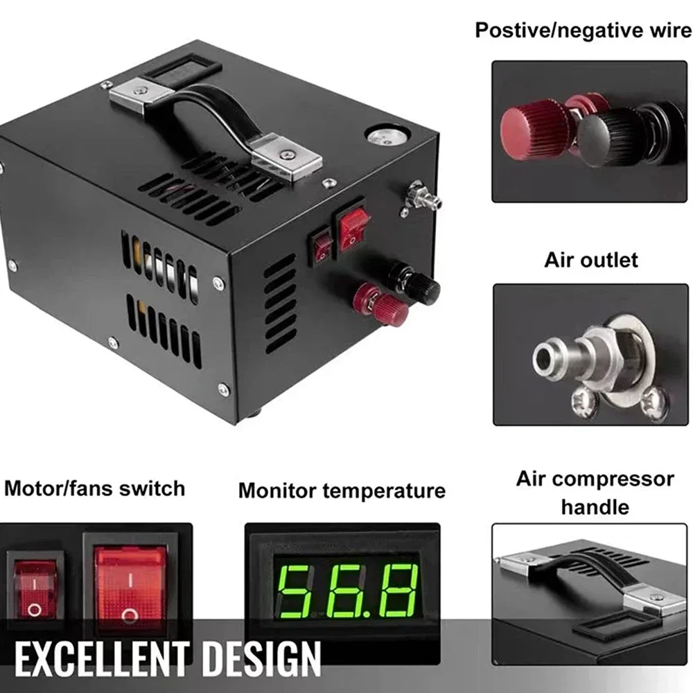 4500PSI Electric High Pressure Air Compressor with Barometer Intelligent Portable Automatic Shutdown Air Compressor Pump