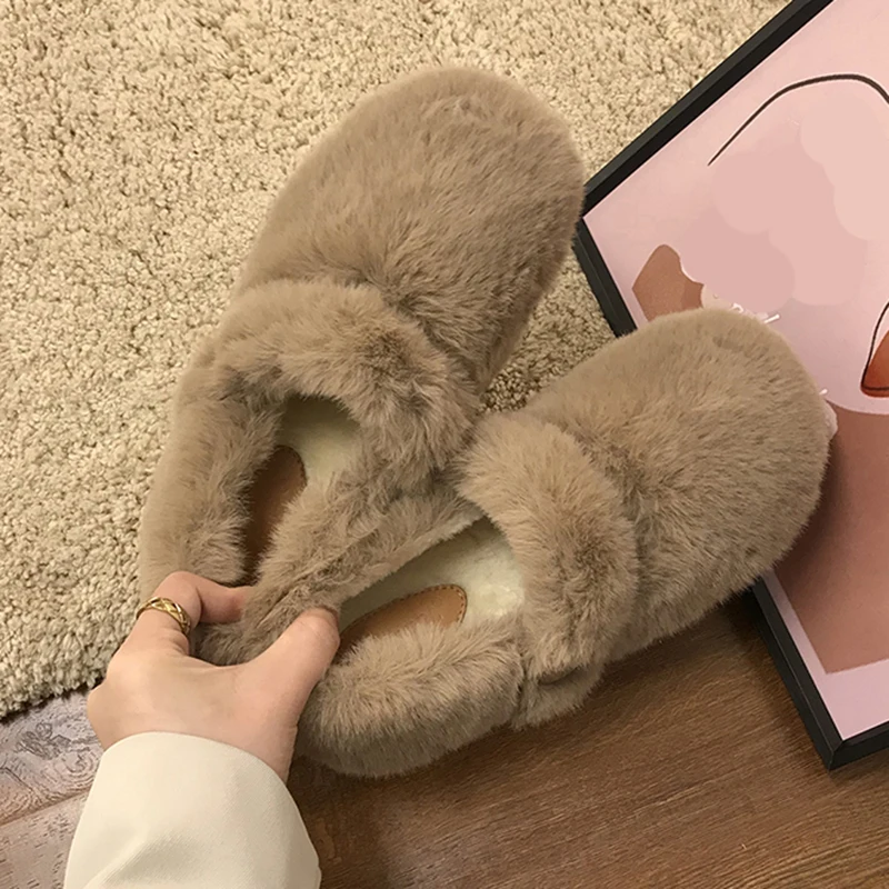 Women Warm Loafers Winter Fur Ladies Flat Non Slip Platform Woman Shoes Short Plush Casual Comfort Solid New Casual Footwear