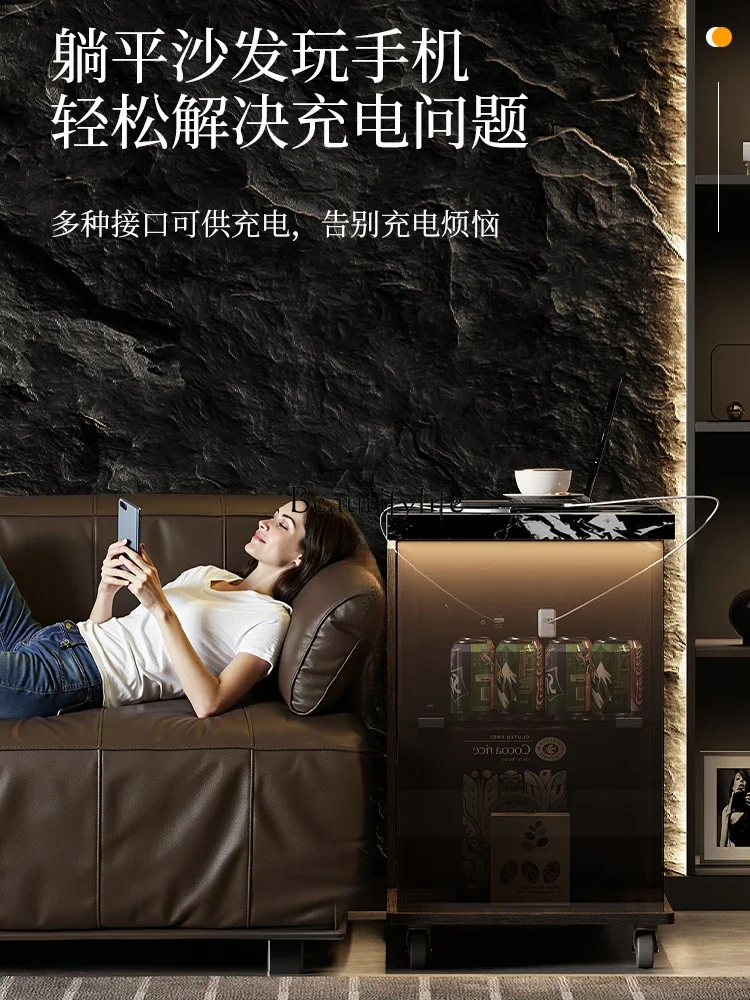 yj39 طاولة جانبية متحركة على الطراز الإيطالي لغرفة المعيشة خزانة شاي متعددة الوظائف للشرفة #3