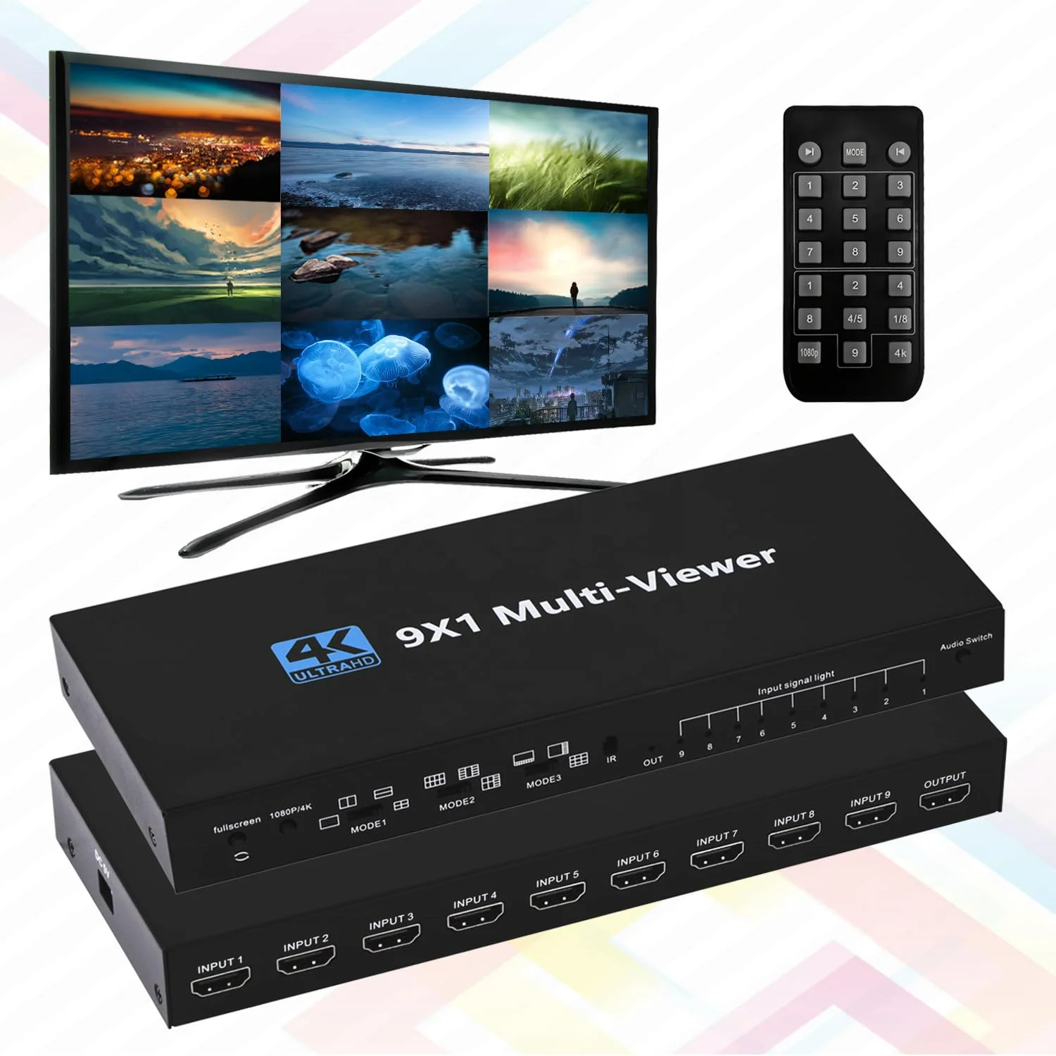 

SYONG 4K HDMI Multi-Viewer 9X1, 9 In 1 Out HDMI Switcher With Remote, HDMI 9X1 Multi Viewer Switch For CCTV Monitor