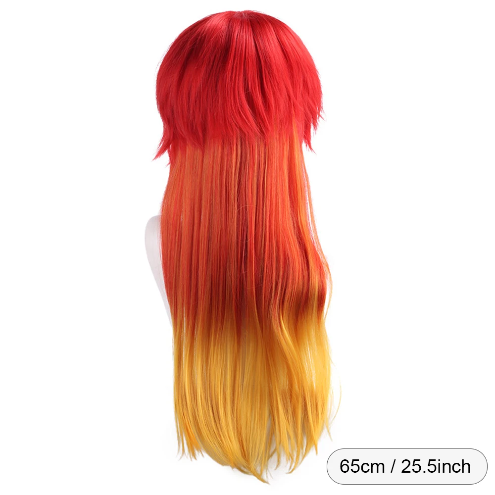 Long Straight Ombre Red Yellow Wig Synthetic Mullet Head Anime Cosplay Heat Resistant Fluffy Wig for Daily Party